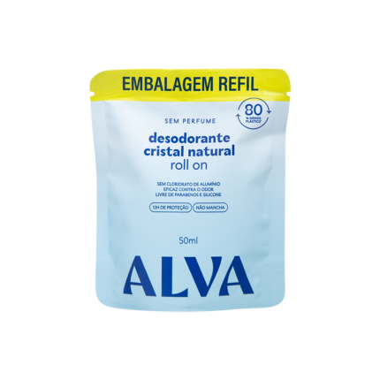 Refil Desodorante Roll On Cristal Natural Sem Perfume 50ml Alva