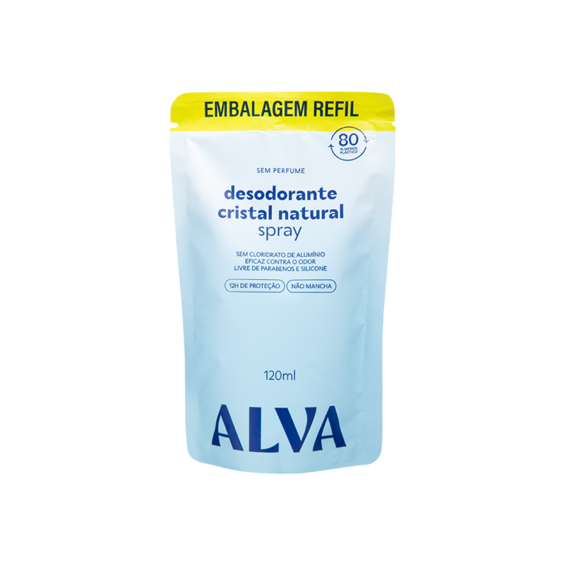 Refil Desodorante Spray Cristal Alva Natural Sem Perfume Vegano 120ml Alva